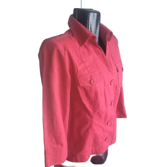 Northern Reflections Red Linen Blend Button Up Shirt S - Picture 3 of 7